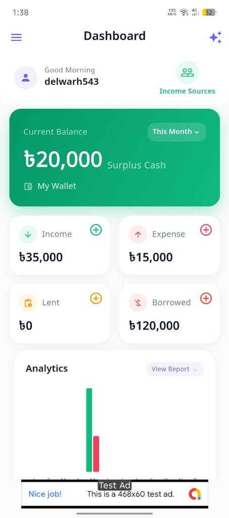 Persofin Dashboard screen
