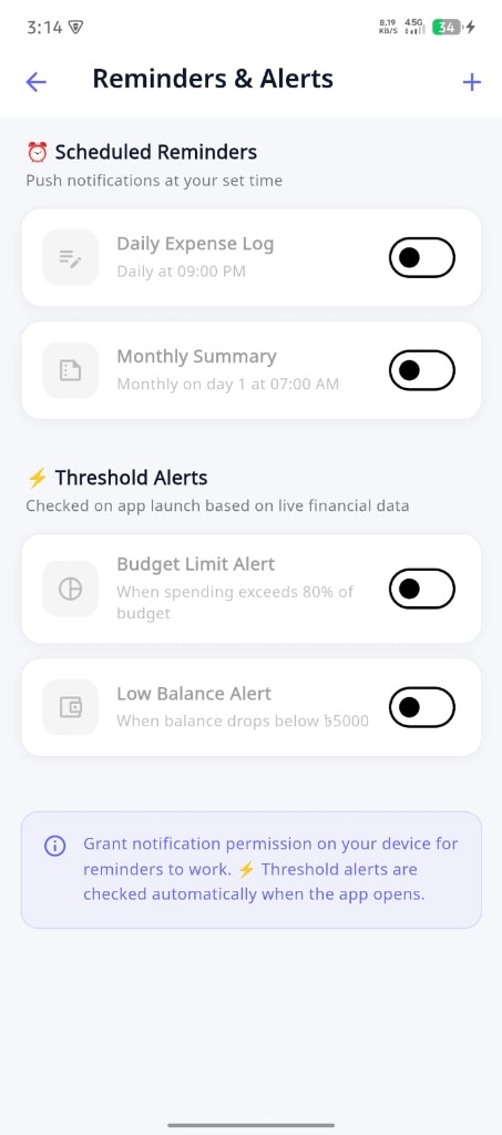 Persofin Reminders Screenshot